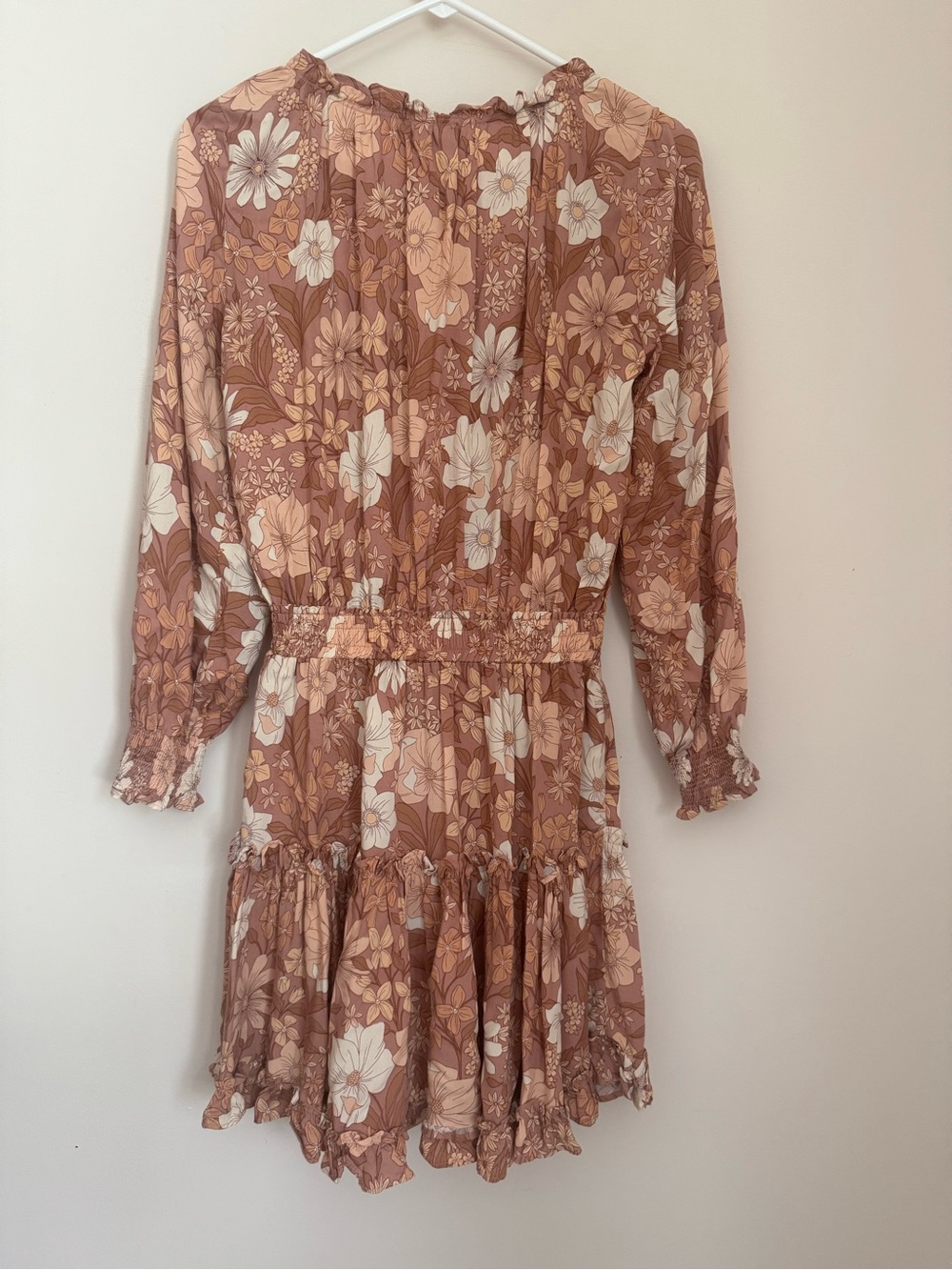 Petal & Pup Kealan Mini Dress Womens Size 0 Brown Floral Smocked Long Sleeve NWT - Picture 4 of 10